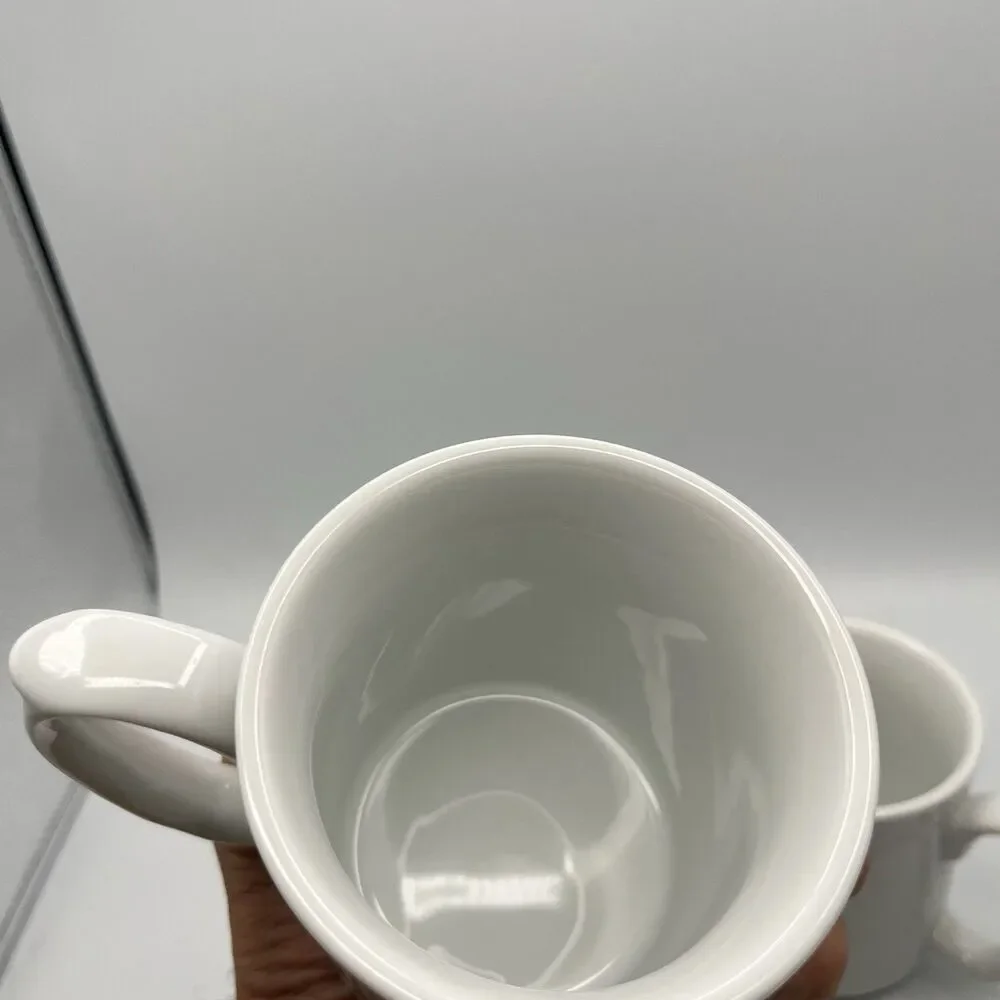 (2) William Sonoma Pantry Essentials White Coffee/Tea Mugs/Cups 3.75” 10 OZ